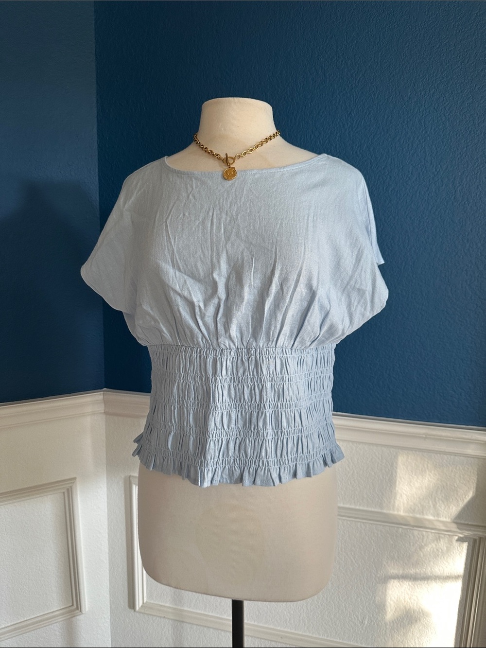 Old Navy Light Blue Smocked Crop Top